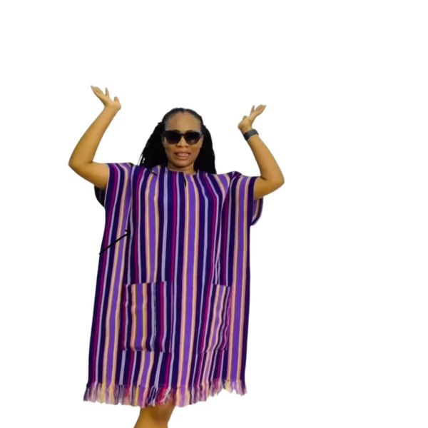 Hand Woven Striped Poncho Dress - Image 2