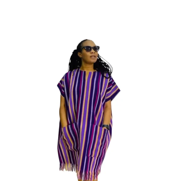 Hand Woven Striped Poncho Dress