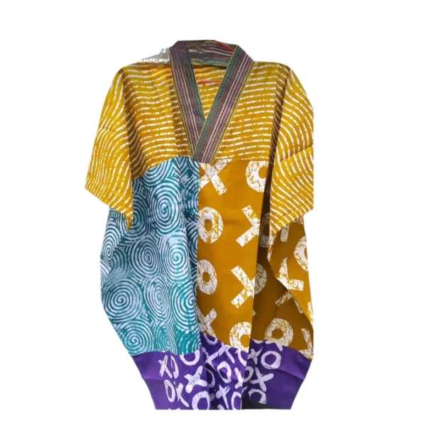 Colorful Patterned Short Adire Bubu Dress - Image 3