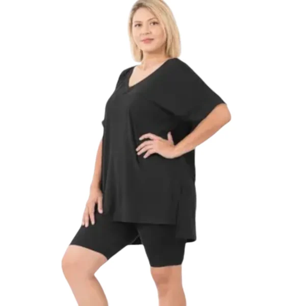 Plus Size Hi Low Hem Top & Biker Shorts 2pc Set - Image 4