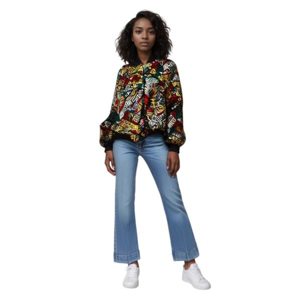 Female Double Lined Ankara Bomber Jacket - Image 2