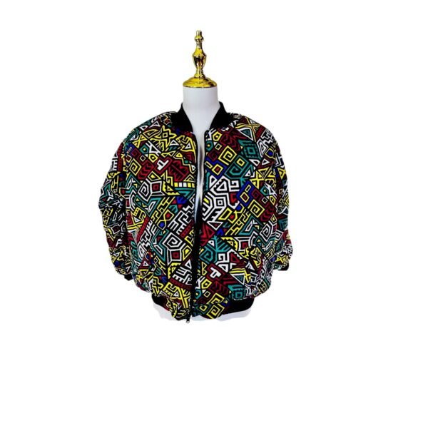 Female Double Lined Ankara Bomber Jacket - Image 8