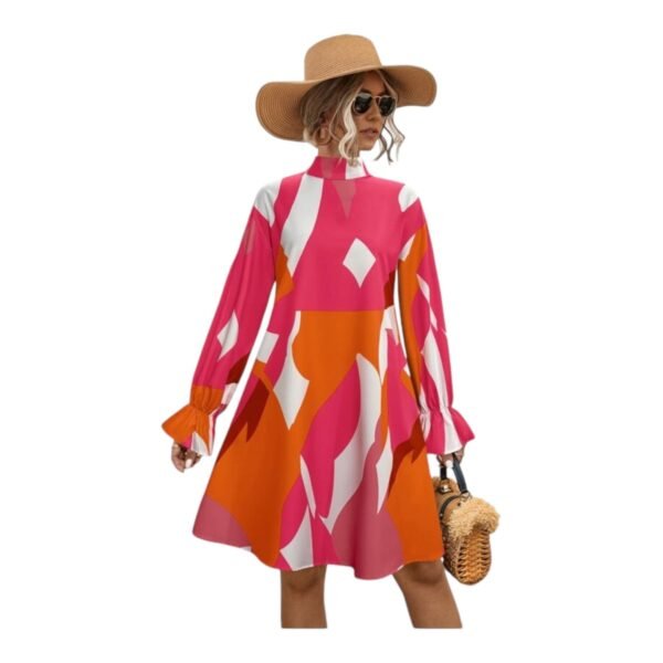 Fall Printed Contrast Long Sleeve Dress - Image 6