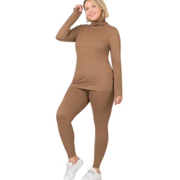 Plus Size Microfiber Mock Neck Top & Leggings Set - Image 2