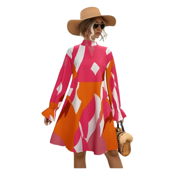 Fall Printed Contrast Long Sleeve Dress