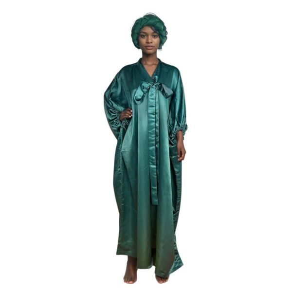 Kayla Collection Tie Neck Kaftan Dress With Headpiece - Image 5