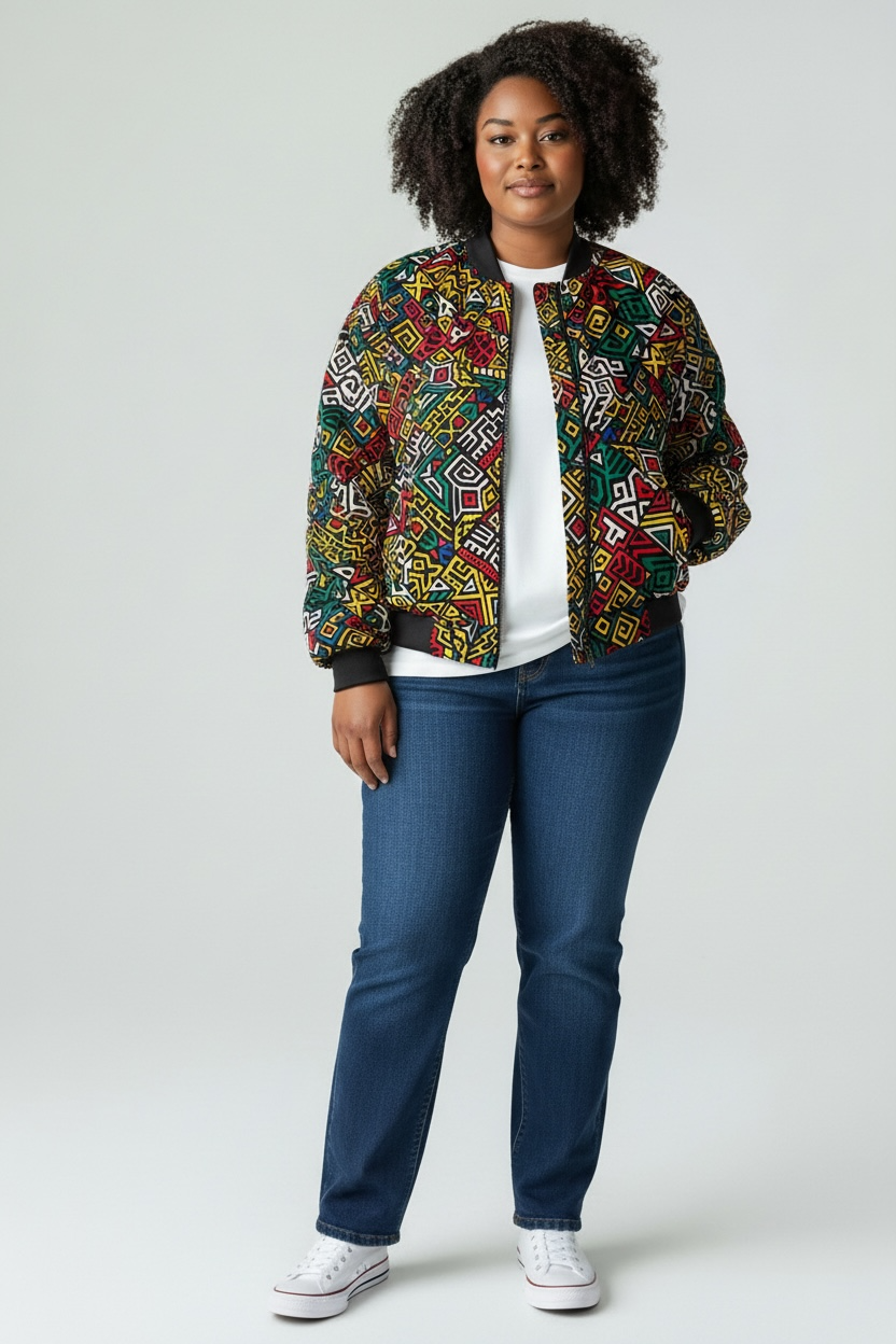 Female Double Lined Ankara Bomber Jacket - Image 4