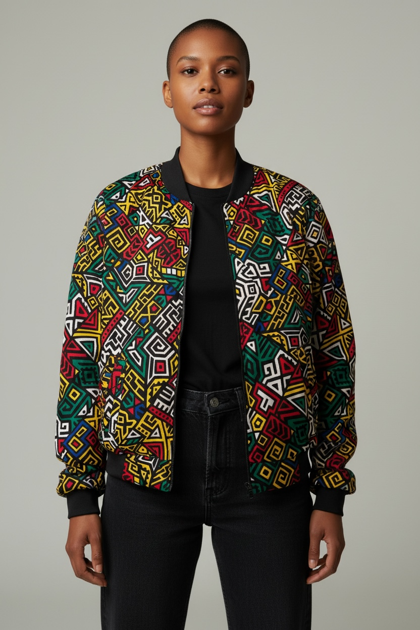 Female Double Lined Ankara Bomber Jacket - Image 6