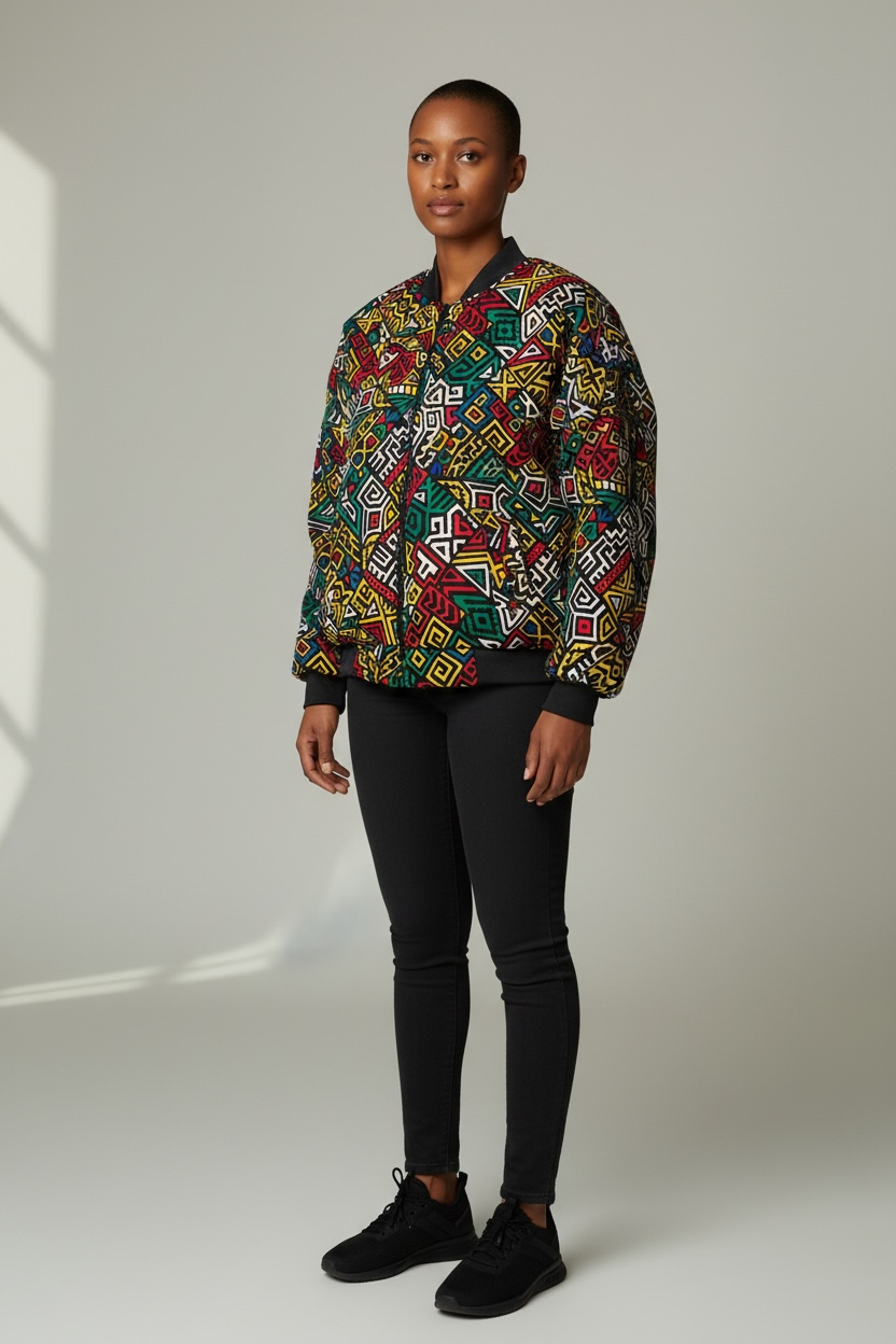 Female Double Lined Ankara Bomber Jacket - Image 7