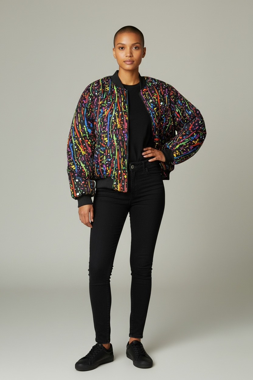Female Double Lined Ankara Bomber Jacket - Image 8