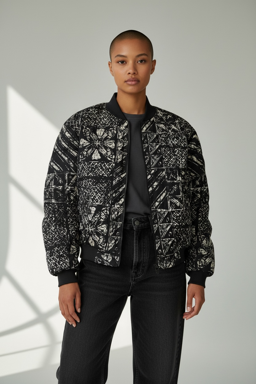 Female Double Lined Ankara Bomber Jacket - Image 11