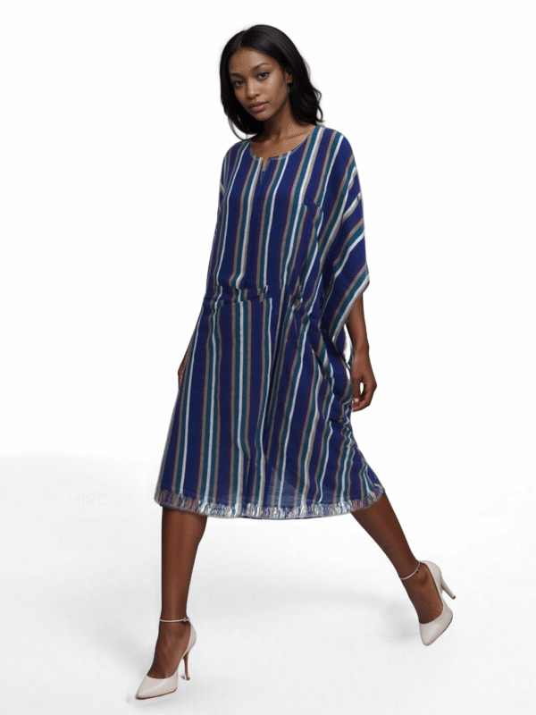 Hand Woven Striped Poncho Dress - Image 4