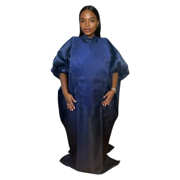 Embroidered Maxi Dress/Boubou With Elastic Band Sleeves And Inner Belt - Image 6