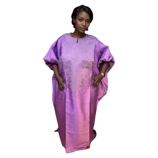 Embroidered Maxi Dress/Boubou With Elastic Band Sleeves And Inner Belt - Image 7