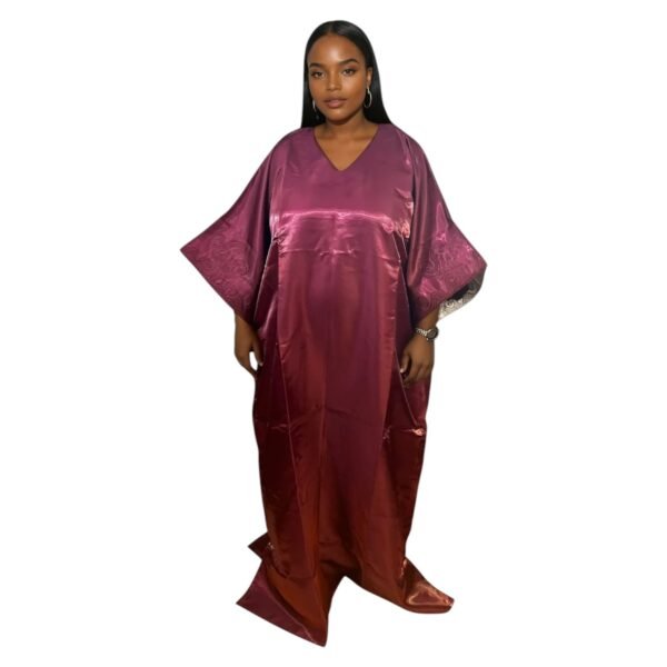 Shiny Maxi Dress/Boubou With Embroidered Sleeves And Inner Belt - Image 8