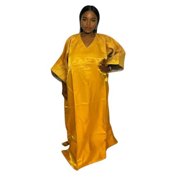 Shiny Maxi Dress/Boubou With Embroidered Sleeves And Inner Belt - Image 5