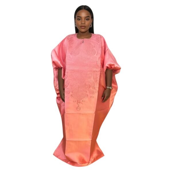 Embroidered Maxi Dress/Boubou With Elastic Band Sleeves And Inner Belt