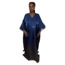 Shiny Maxi Dress/Boubou With Embroidered Sleeves And Inner Belt
