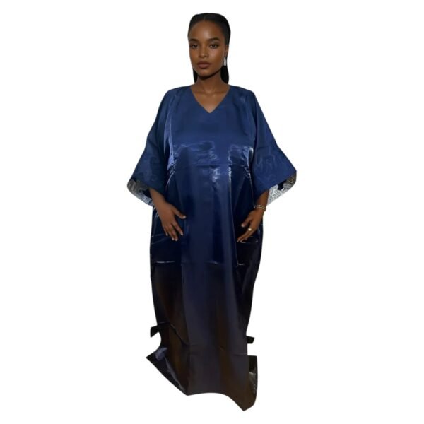 Shiny Maxi Dress/Boubou With Embroidered Sleeves And Inner Belt