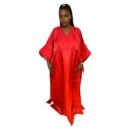 Shiny Maxi Dress/Boubou With Embroidered Sleeves And Inner Belt