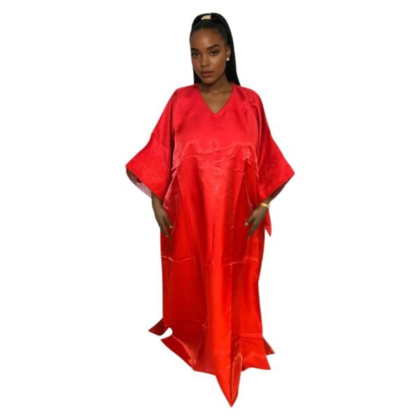 Shiny Maxi Dress/Boubou With Embroidered Sleeves And Inner Belt - Image 2