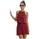 Halter Lace Sleeveless Patchwork Romper For Women