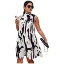 Random Print Sleeveless Back Knot Dress