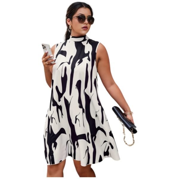 Random Print Sleeveless Back Knot Dress - Image 3