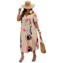 Allover Print Button Up Loose Shirt  Dress - Plus