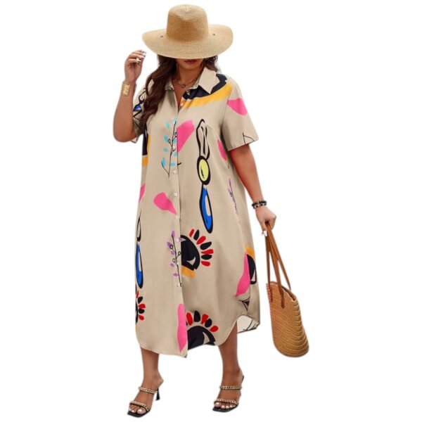 Allover Print Button Up Loose Shirt  Dress - Plus