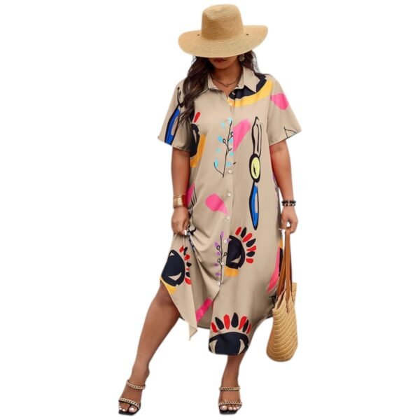 Allover Print Button Up Loose Shirt  Dress - Plus - Image 2