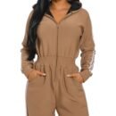 Women’s Luxe Stripe Jumpsuit – Zip-Up Hooded One-Piece