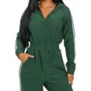 Women’s Luxe Stripe Jumpsuit – Zip-Up Hooded One-Piece