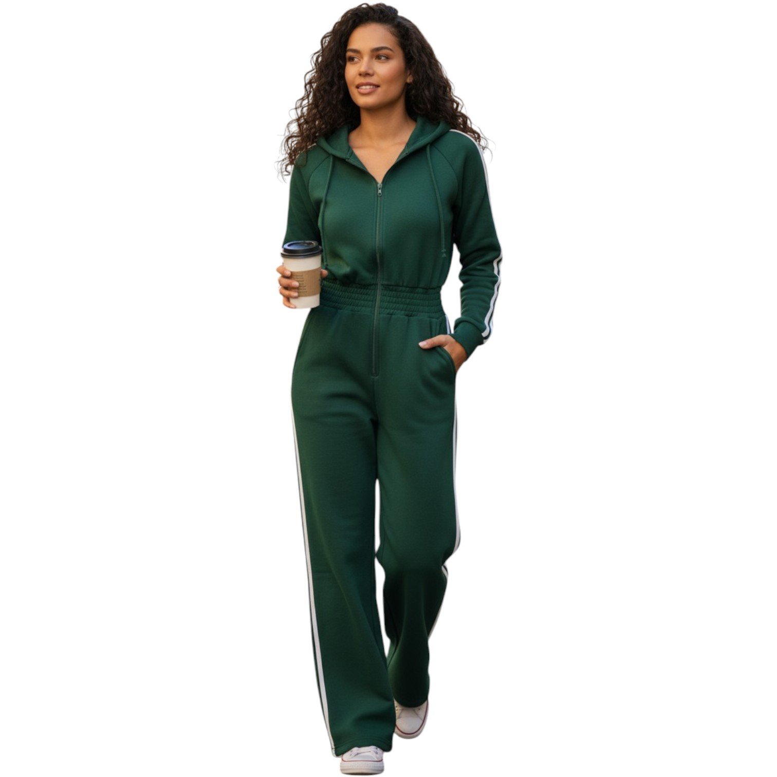 Women’s Luxe Stripe Jumpsuit – Zip-Up Hooded One-Piece - Image 3