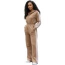 Women’s Luxe Stripe Jumpsuit – Zip-Up Hooded One-Piece