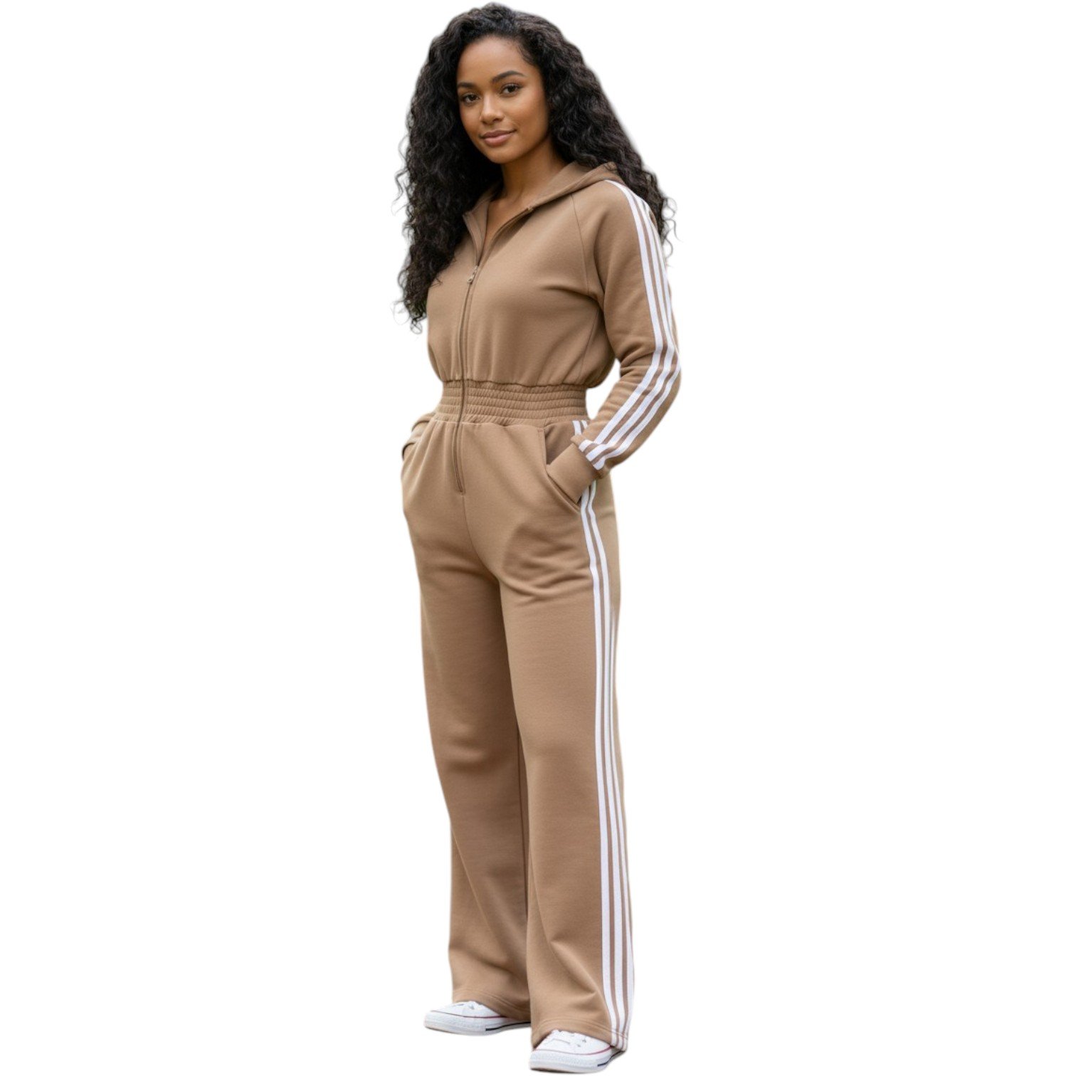 Women’s Luxe Stripe Jumpsuit – Zip-Up Hooded One-Piece - Image 8