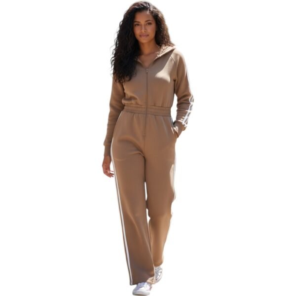 Women’s Luxe Stripe Jumpsuit – Zip-Up Hooded One-Piece - Image 4