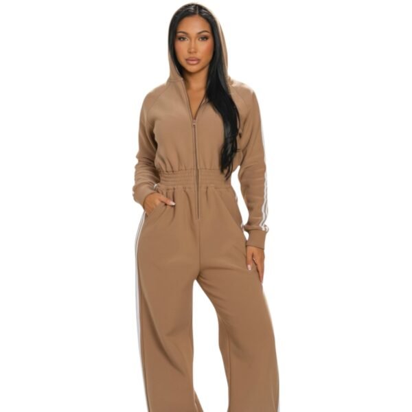 Women’s Luxe Stripe Jumpsuit – Zip-Up Hooded One-Piece - Image 6