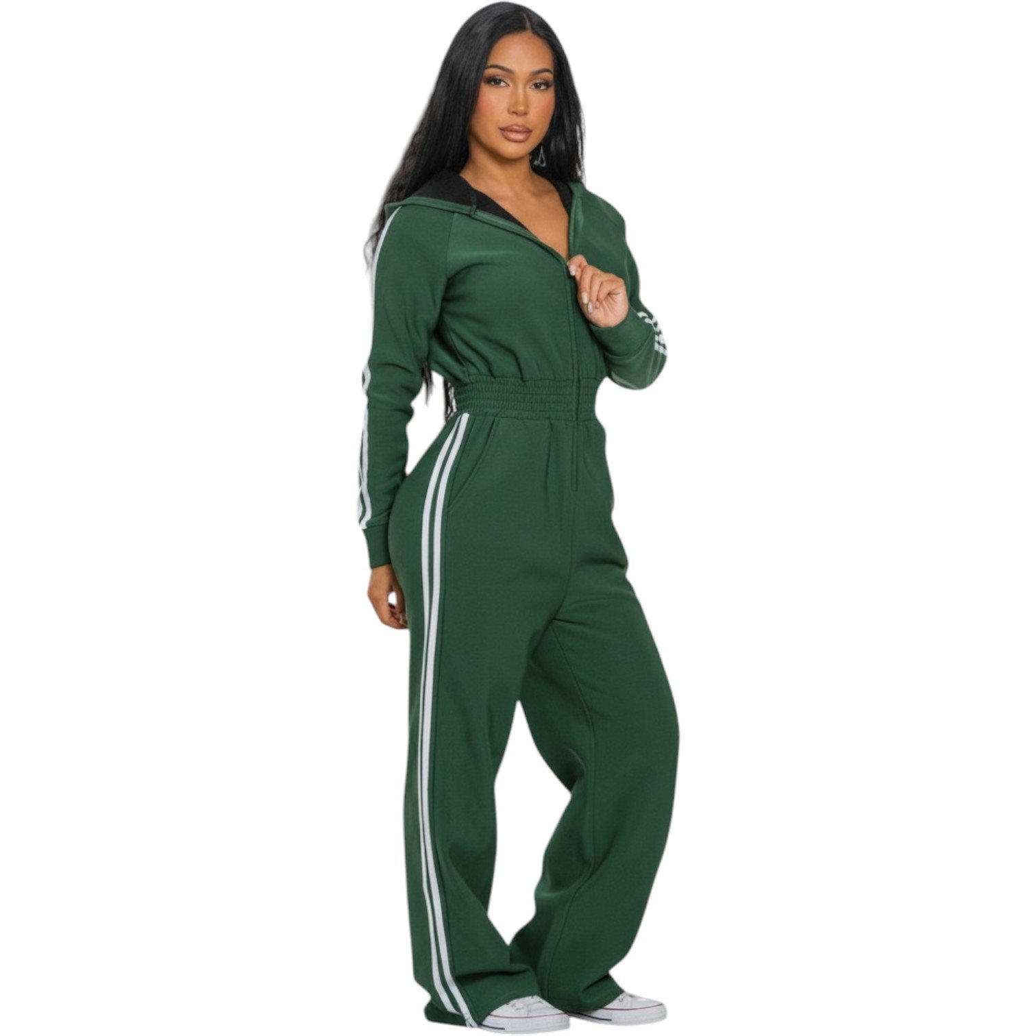 Women’s Luxe Stripe Jumpsuit – Zip-Up Hooded One-Piece - Image 7
