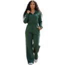 Women’s Luxe Stripe Jumpsuit – Zip-Up Hooded One-Piece