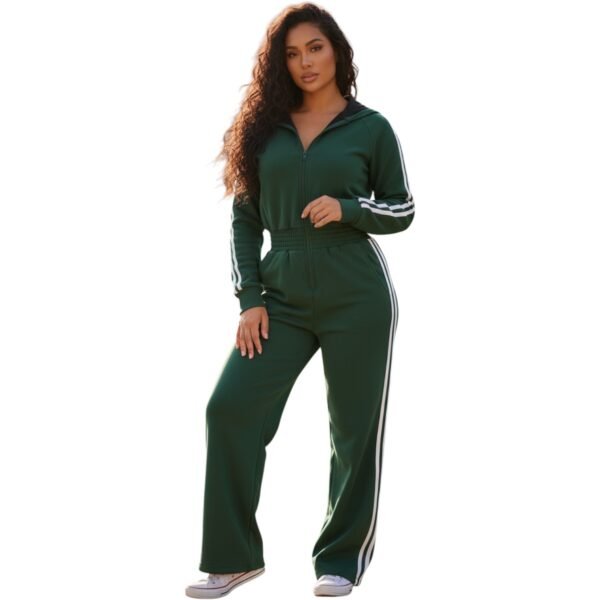 Women’s Luxe Stripe Jumpsuit – Zip-Up Hooded One-Piece - Image 9