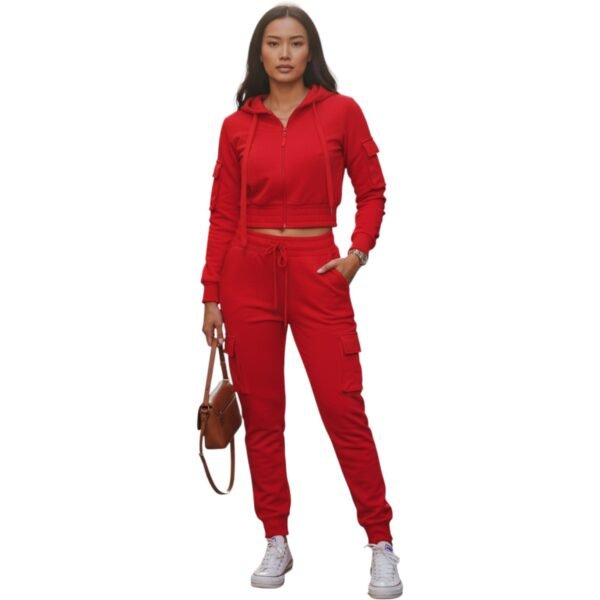 Women’s Luxe Zip-Up Tracksuit Set – Cropped Hoodie & Cargo Joggers