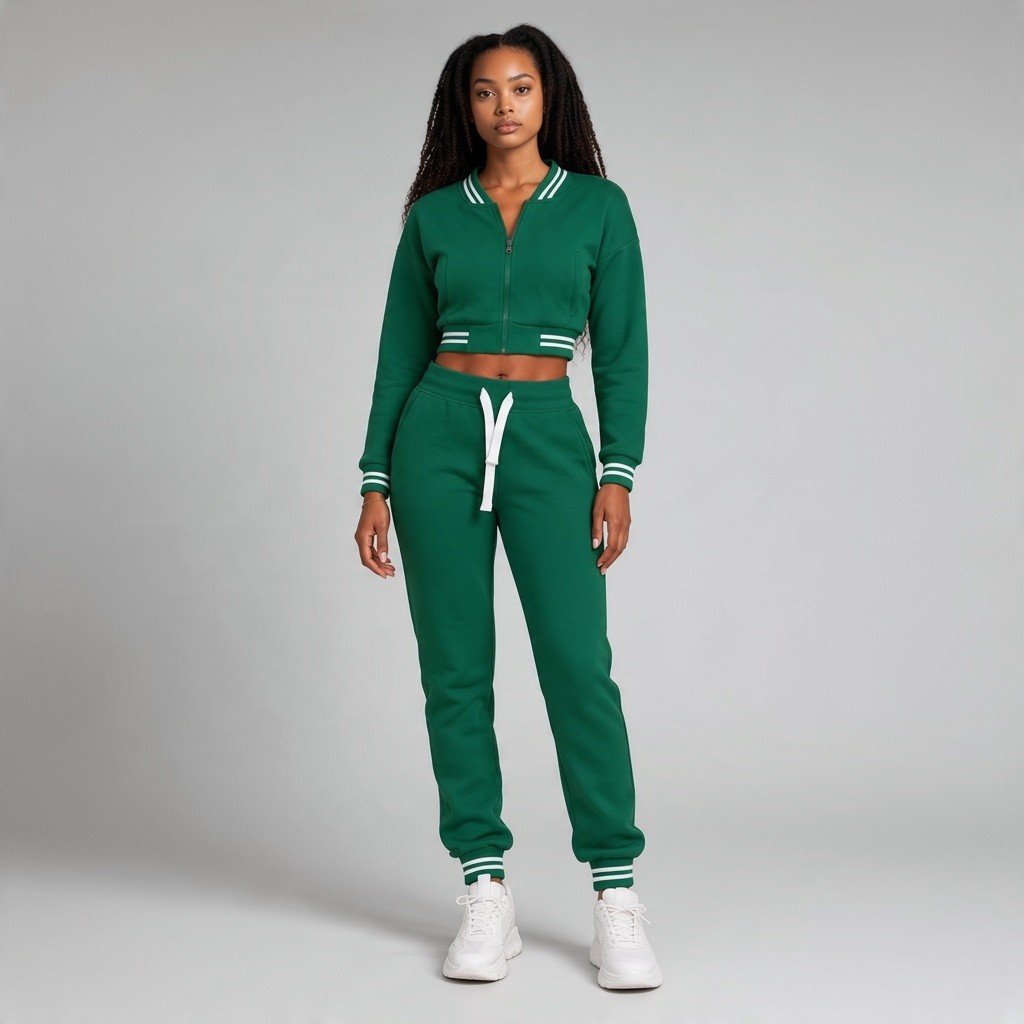 ACCESS Women's Varsity Fleece Tracksuit 2-Piece Cropped Jacket & Jogger Set - Image 7