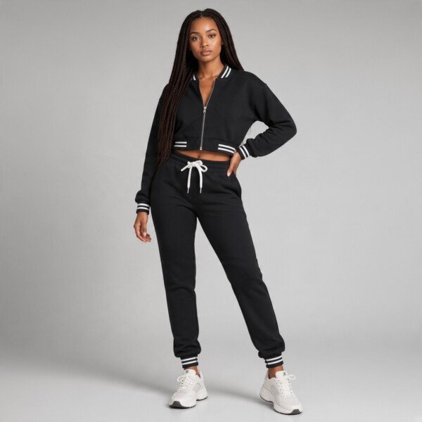 ACCESS Women's Varsity Fleece Tracksuit 2-Piece Cropped Jacket & Jogger Set
