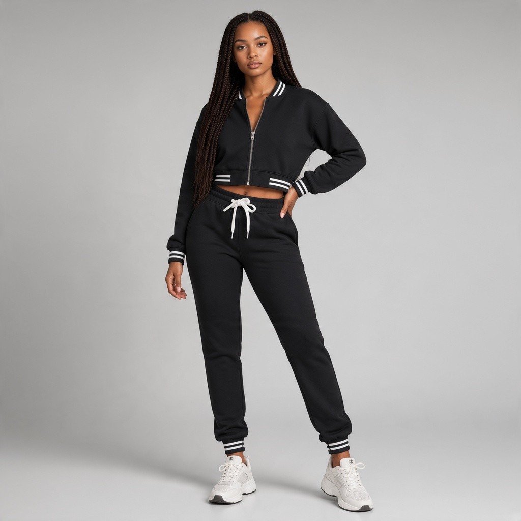 ACCESS Women's Varsity Fleece Tracksuit 2-Piece Cropped Jacket & Jogger Set