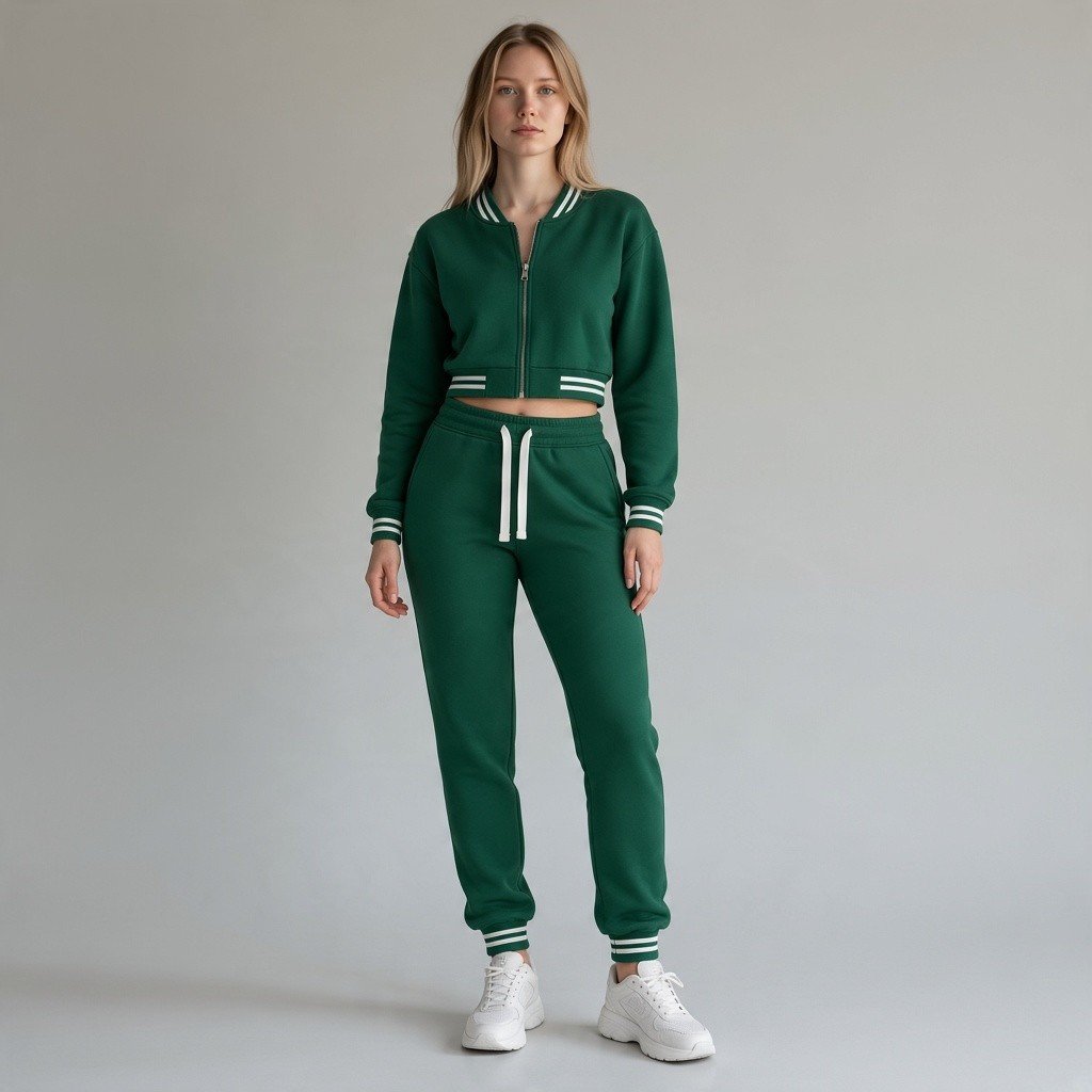 ACCESS Women's Varsity Fleece Tracksuit 2-Piece Cropped Jacket & Jogger Set - Image 5