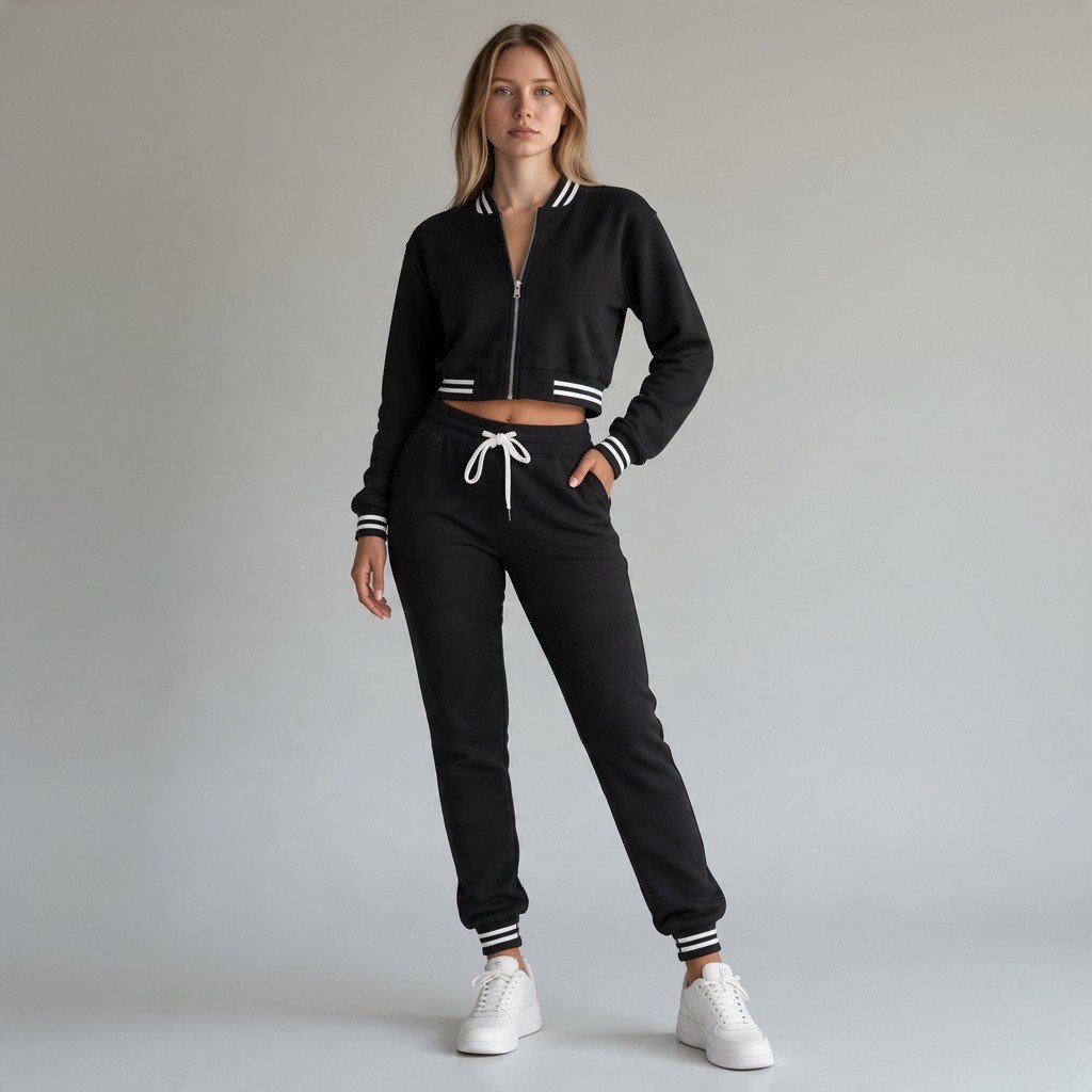 ACCESS Women's Varsity Fleece Tracksuit 2-Piece Cropped Jacket & Jogger Set - Image 6