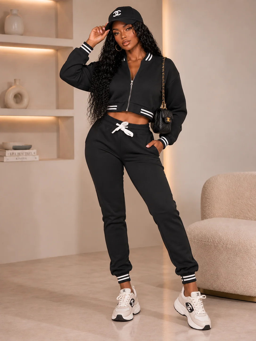 ACCESS Women's Varsity Fleece Tracksuit 2-Piece Cropped Jacket & Jogger Set - Image 4