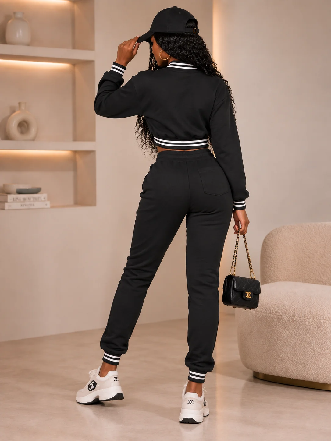 ACCESS Women's Varsity Fleece Tracksuit 2-Piece Cropped Jacket & Jogger Set - Image 3